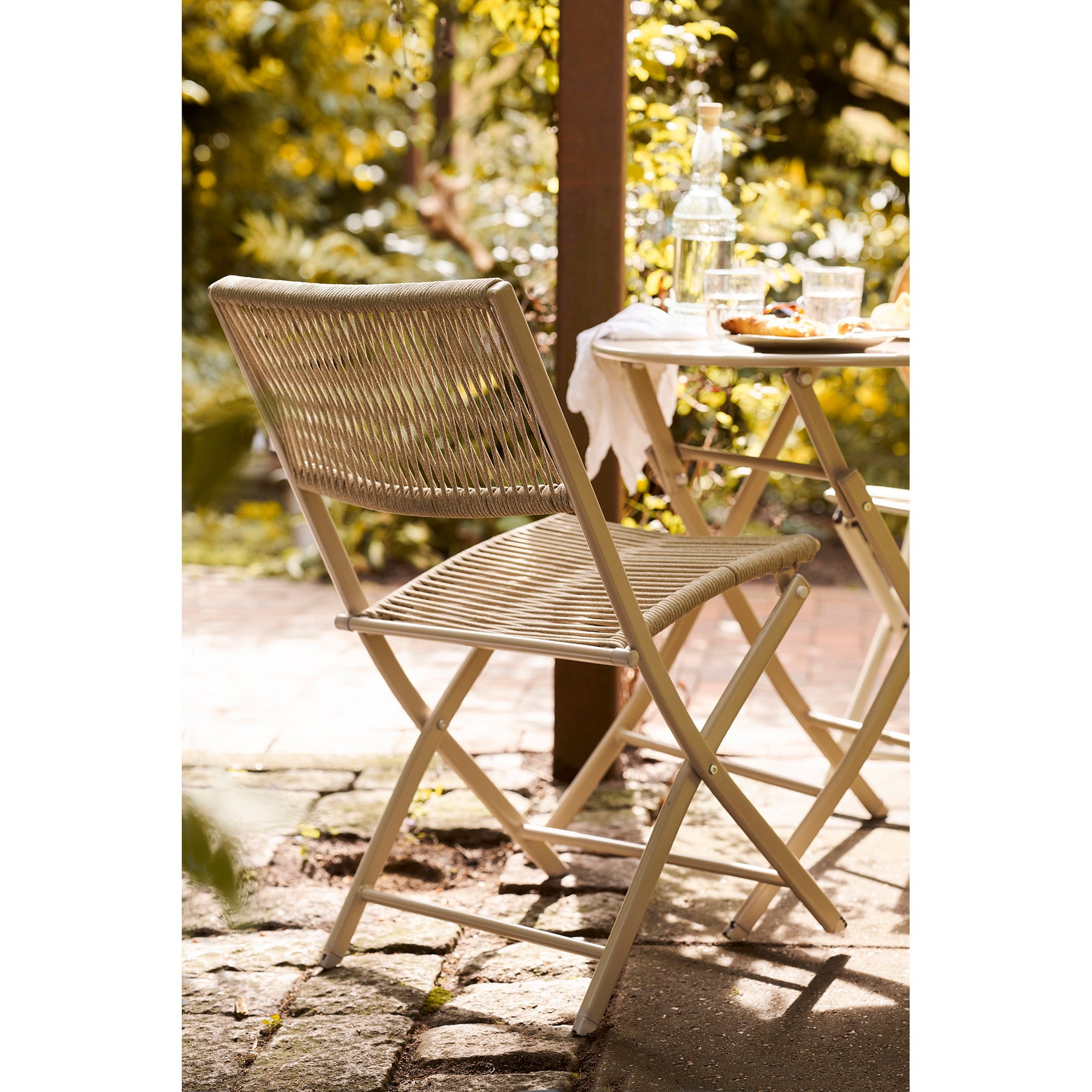Ensemble bistrot ARCAS 2 places en corde et acier taupe